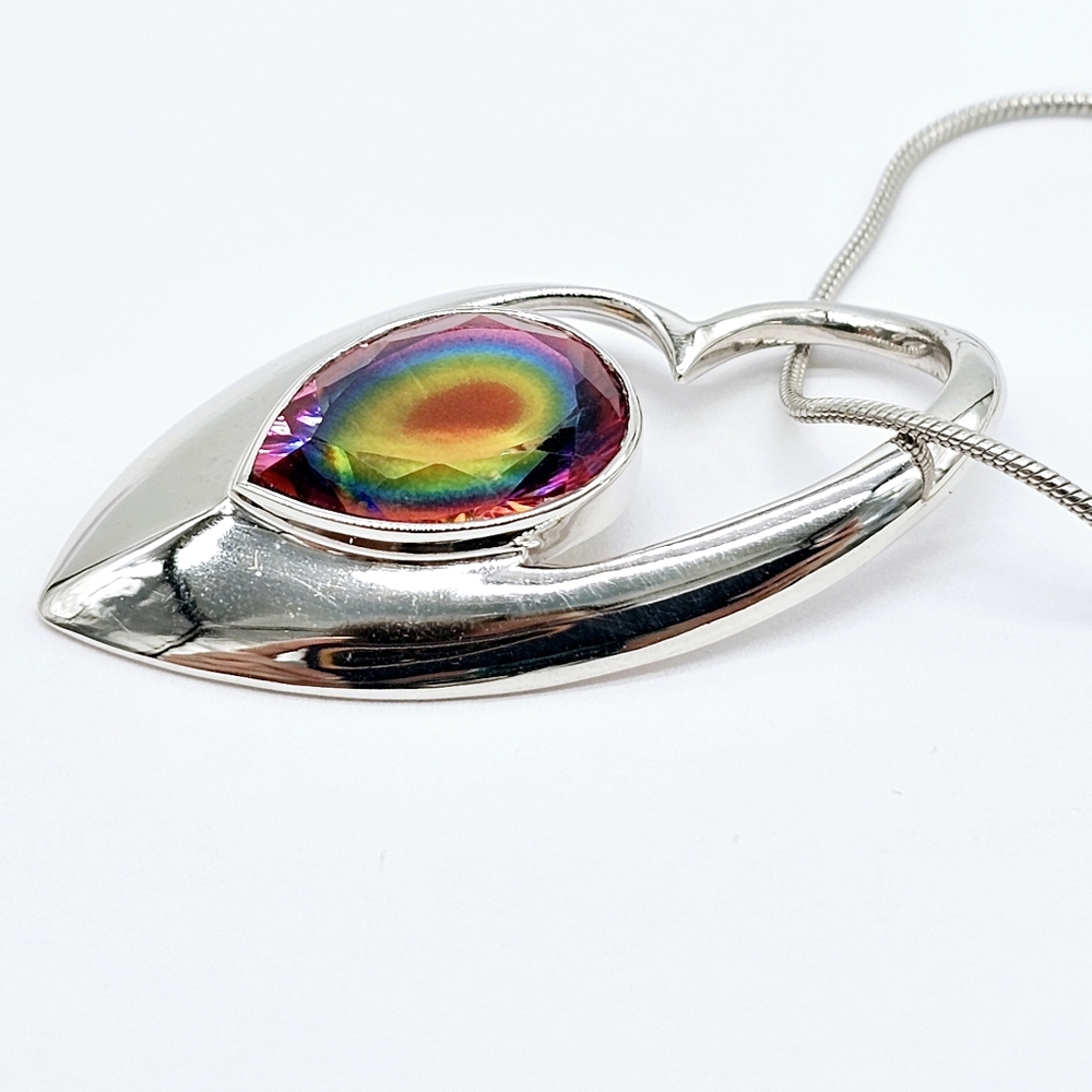 $200 NWT KOHLS 925 STERLING SILVER RAINBOW QUARTZ VIBRANT LOVE HEART NECKLACE - Picture 6 of 10